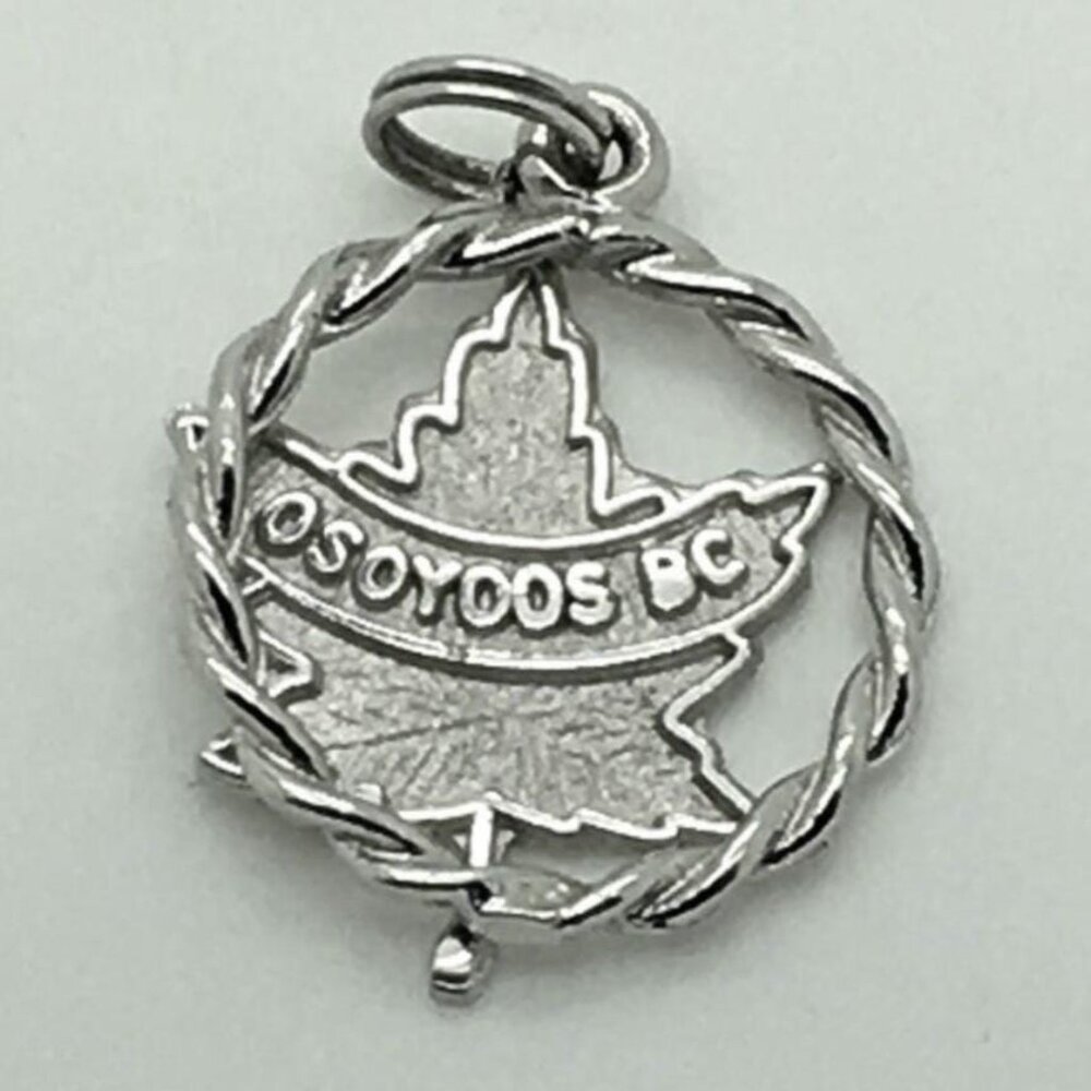 Osoyoos Maple Leaf Rope Disk Sterling Silver Charm Okanagan Valley Lake BC